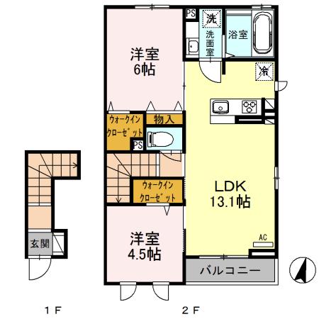 ウィル湘南台(2LDK/2階)の間取り写真