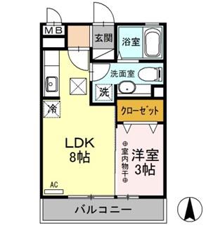 クレール シャンブル(1LDK/1階)の間取り写真