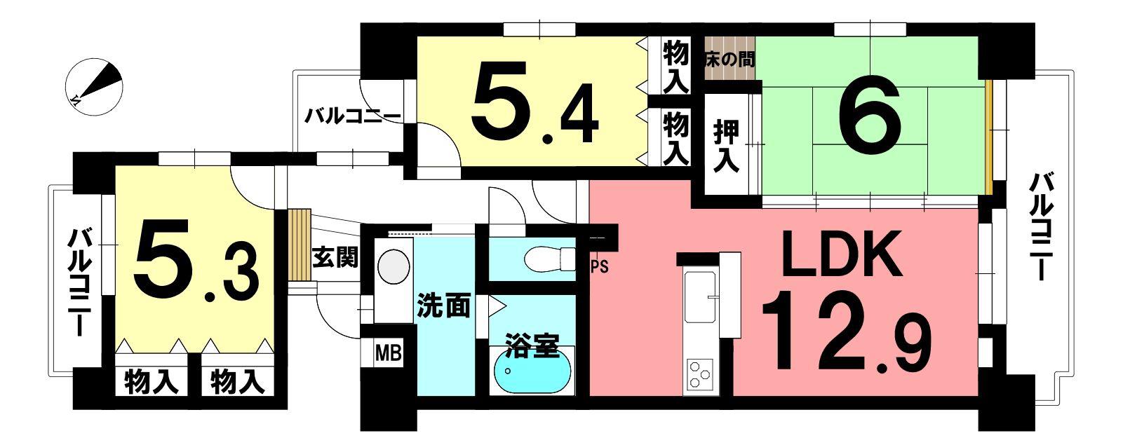 ナビタウン江南II 二番館(3LDK/12階)の間取り写真