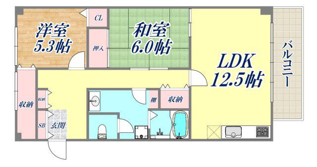 夙川シャンボール(2LDK/2階)の間取り写真