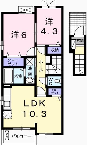 ラフレシール・ベルIII(2LDK/2階)の間取り写真