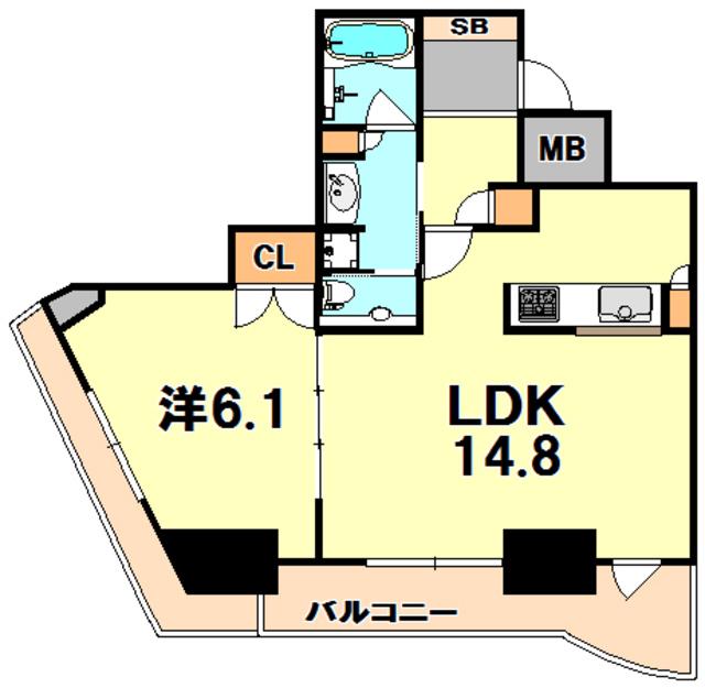 ジークレフ新神戸タワー(1LDK/16階)の間取り写真