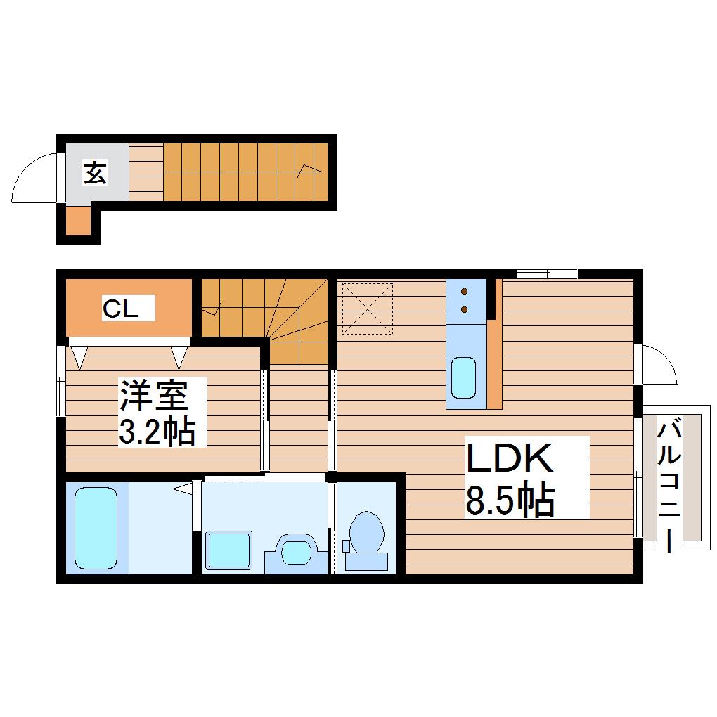 アンセル長町A(1LDK/2階)の間取り写真
