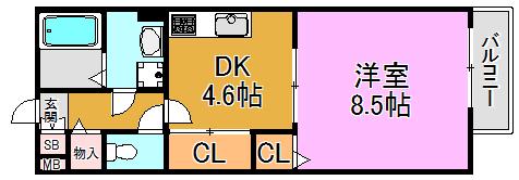 シャンブル(1DK/1階)の間取り写真