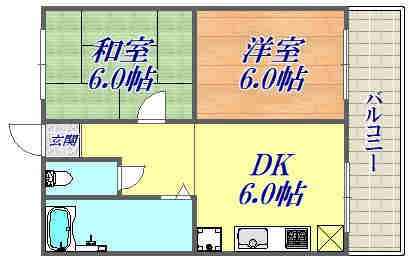 ひらこうパート1(2DK/2階)の間取り写真