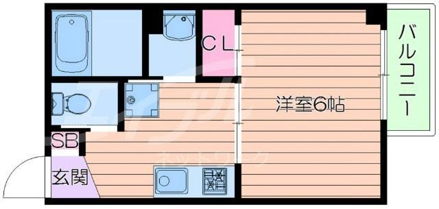HAPPINESS高城(1K/6階)の間取り写真