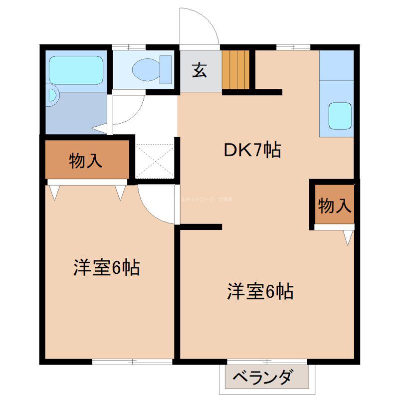 ファミーユK(2DK/2階)の間取り写真