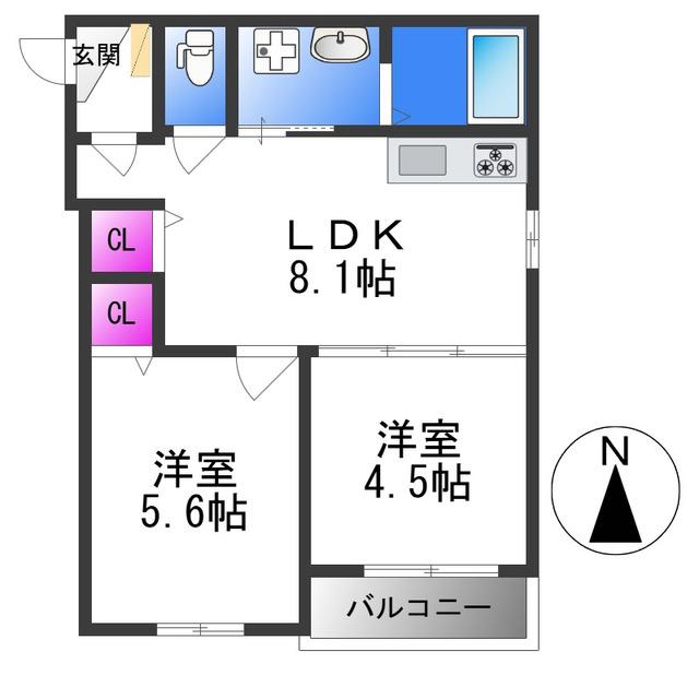 GRANDIR加美北(2LDK/3階)の間取り写真