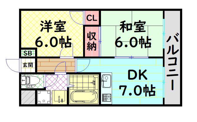 ステム中百舌鳥(2DK/2階)の間取り写真