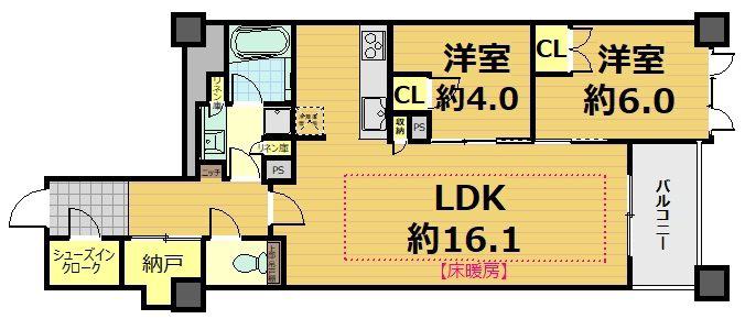 アトラス京都御所西 305(2LDK/3階)の間取り写真
