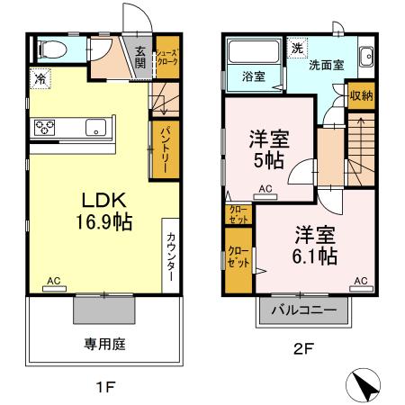 ワン・ディア・ガーデン(2LDK/1階)の間取り写真