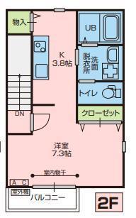 WEAL上野町(1K/2階)の間取り写真
