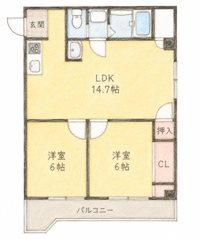 アーバンコート庄内弐番館(2LDK/3階)の間取り写真