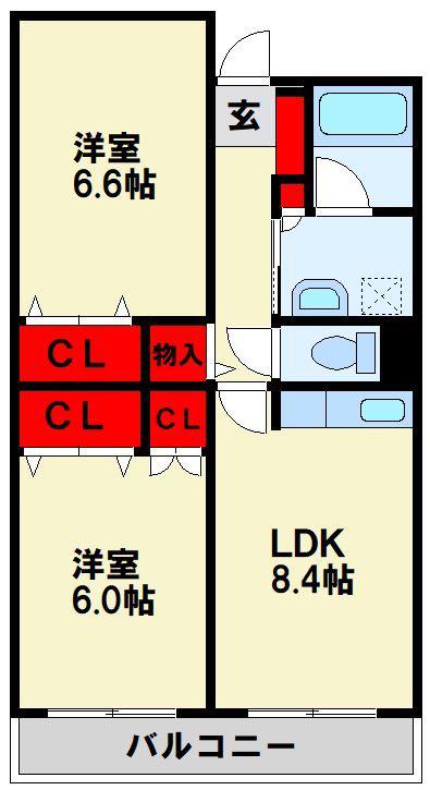 ミレニアム須崎(2LDK/4階)の間取り写真