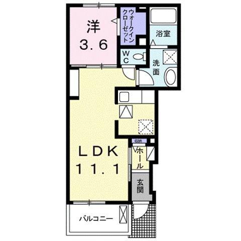 ウィンコート蔵王D(1LDK/1階)の間取り写真
