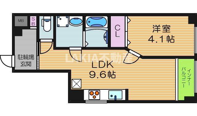 ヒルクライム桃谷(1LDK/3階)の間取り写真
