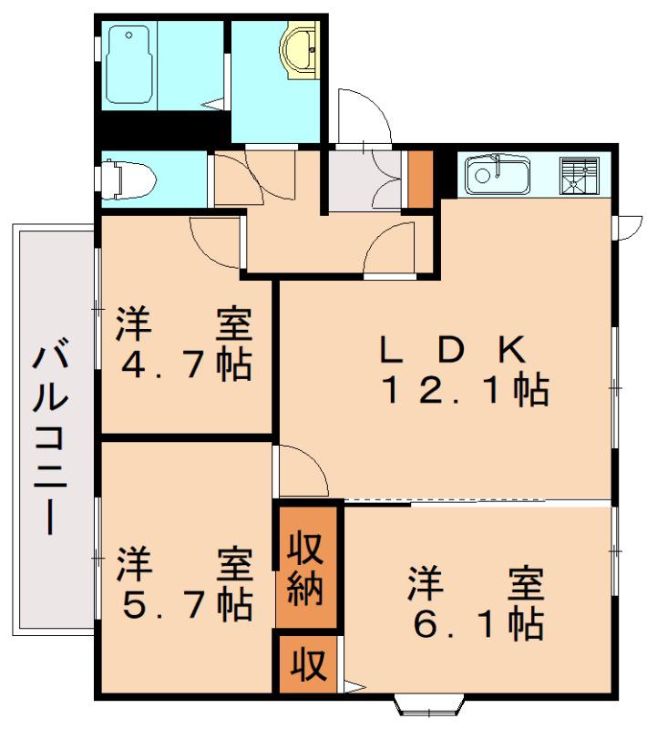 フレグランス学園台 B(2LDK/2階)の間取り写真