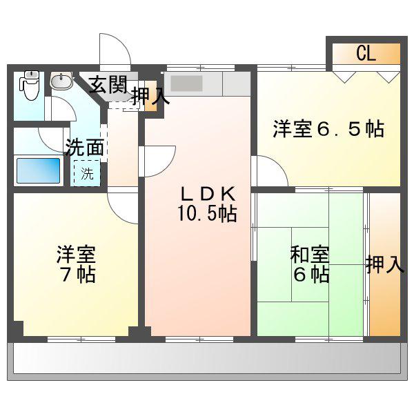 グランドハイツ西浜(3LDK/5階)の間取り写真