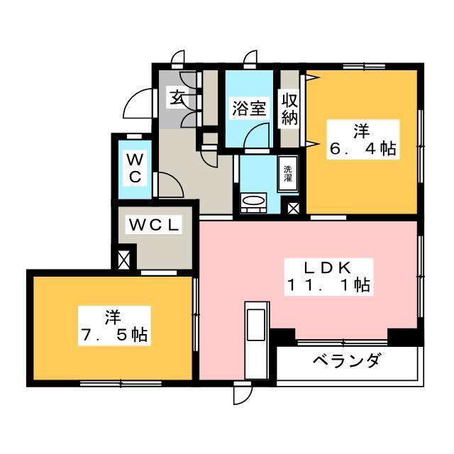 グランドワール(2LDK/2階)の間取り写真