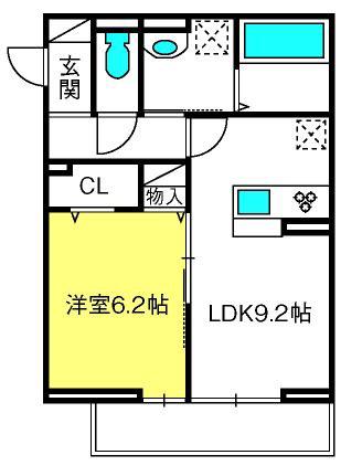 Dアヴァンス赤山(1LDK/1階)の間取り写真