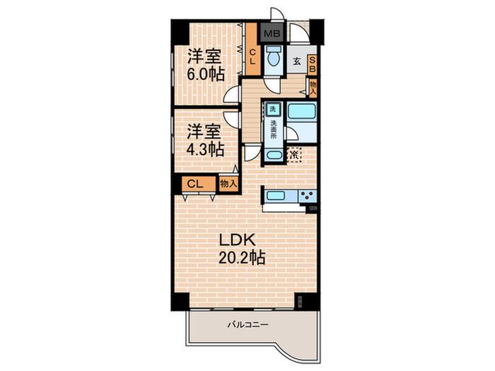 ロイヤル仁川(2LDK/6階)の間取り写真