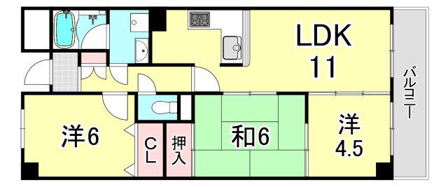 パラシオ苦楽園(3LDK/4階)の間取り写真