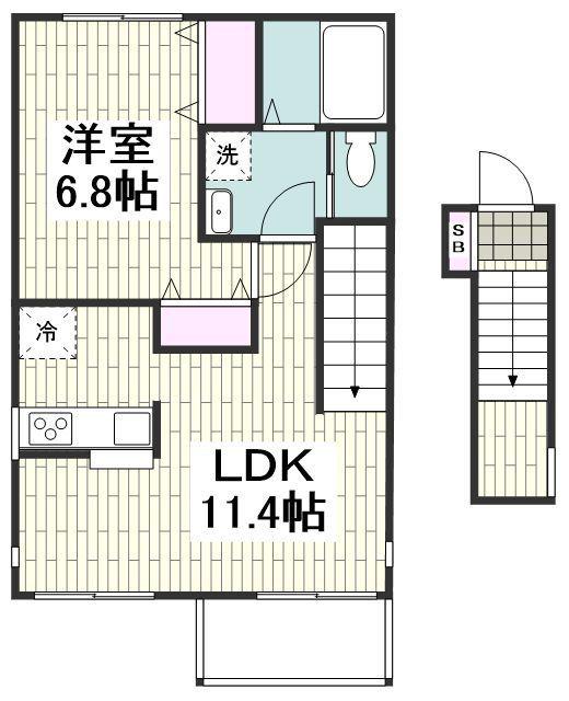 UNA BELLA ZONA D(1LDK/2階)の間取り写真