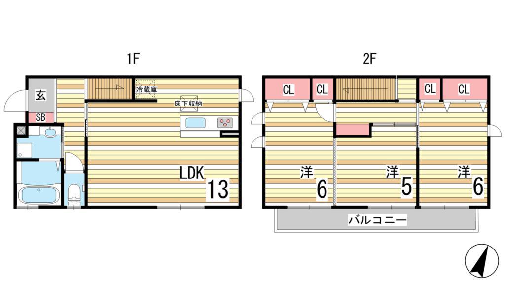 摂州打出住(3LDK/1階)の間取り写真