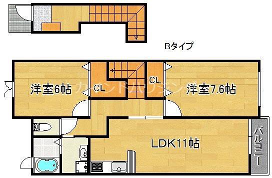 ヴィラ プルメリア(2LDK/2階)の間取り写真