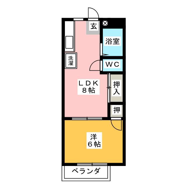TWIN江崎 B棟(1LDK/2階)の間取り写真