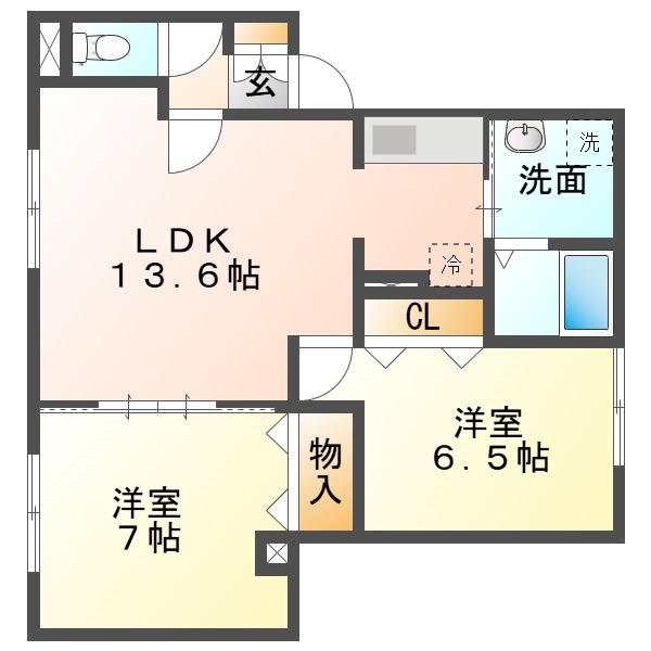 ウイングA(2LDK/1階)の間取り写真