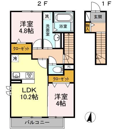 メゾンドオランジュ(2LDK/2階)の間取り写真