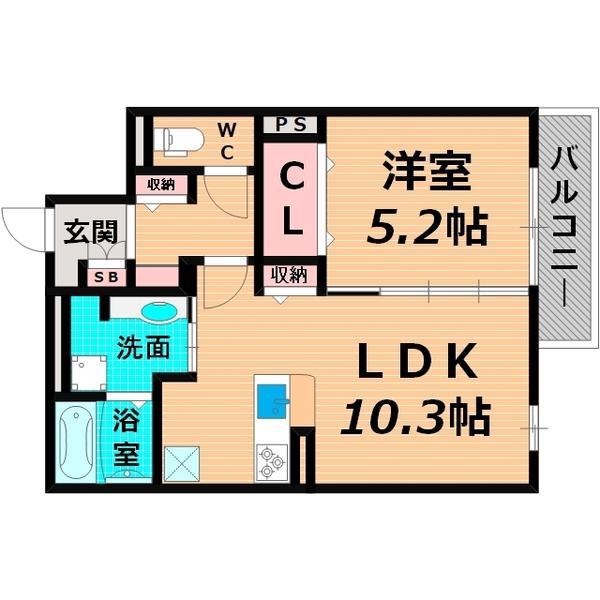 セジュールがもよん(1LDK/3階)の間取り写真