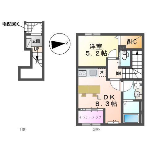 海老名市大谷北アパートV期(1LDK/2階)の間取り写真