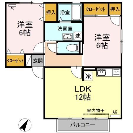 ハイカムール田中 B棟(2LDK/2階)の間取り写真