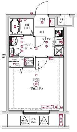 レンティーヴァ綾瀬(1K/4階)の間取り写真