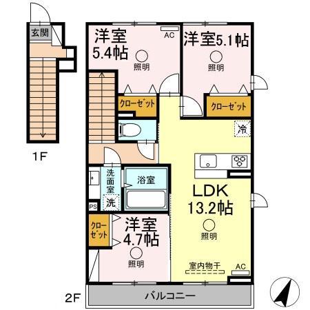 アリエス A棟(3LDK/2階)の間取り写真