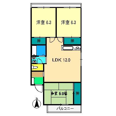 桜マンション(3LDK/1階)の間取り写真