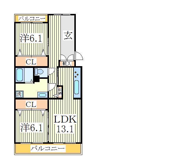 テレパレス柏てるて 南街区 3号棟(2LDK/1階)の間取り写真