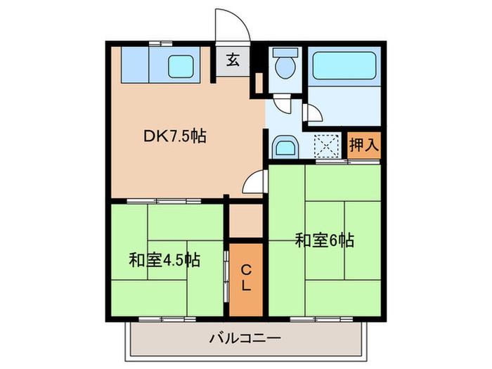 冨士ハイツB(2DK/1階)の間取り写真