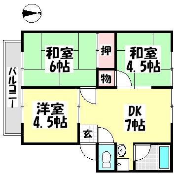 レジオンハイツ湖東(3DK/2階)の間取り写真