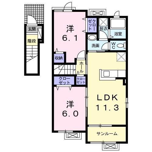 カーサ アヴェニーレI(2LDK/2階)の間取り写真