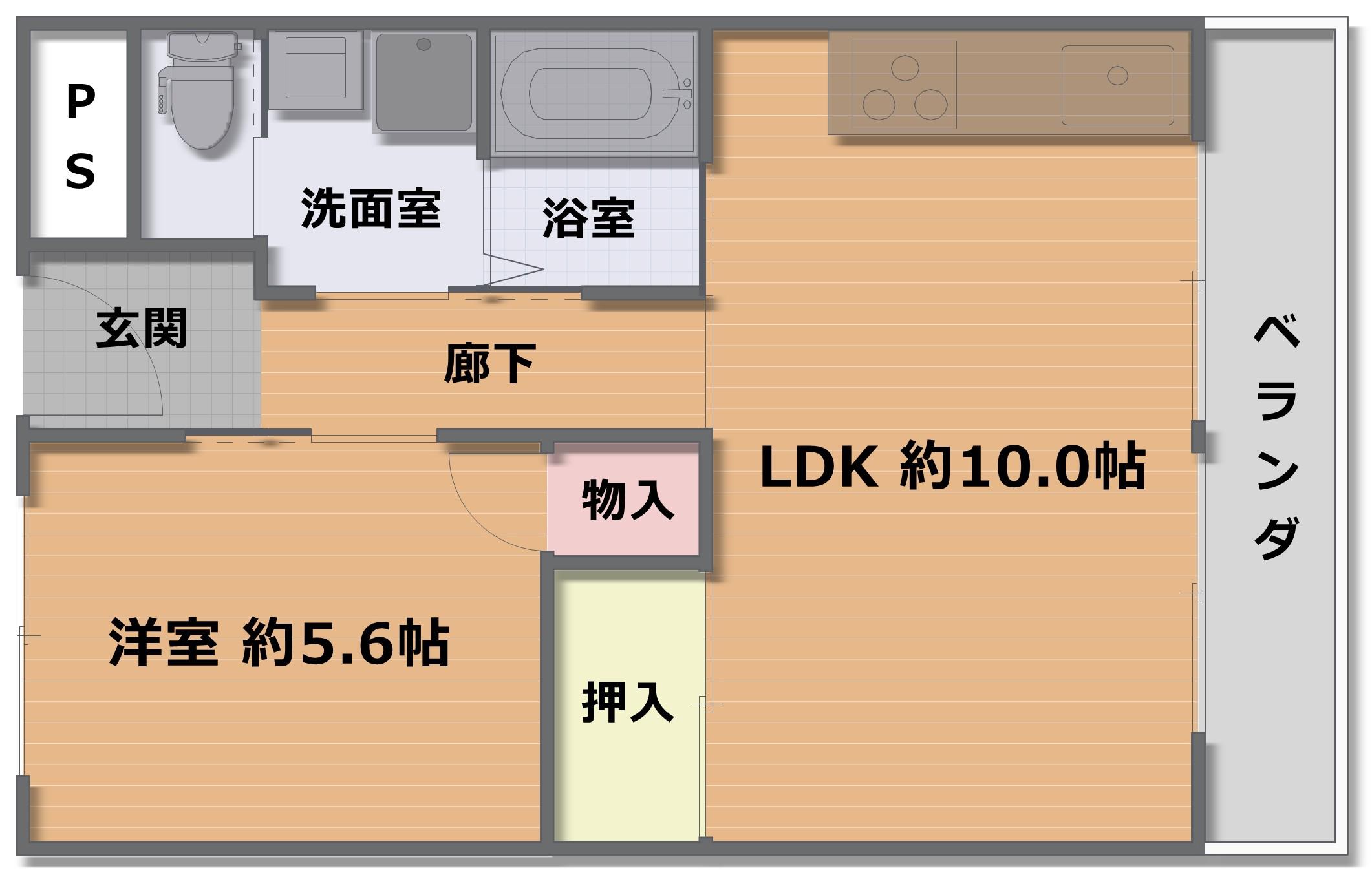 山科市営2号棟(1LDK/3階)の間取り写真