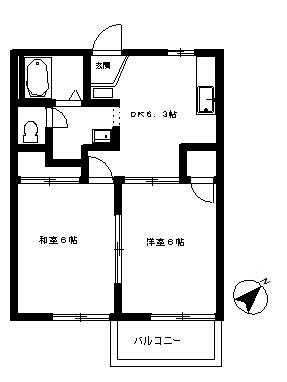 クレヨンハウスI(2DK/2階)の間取り写真