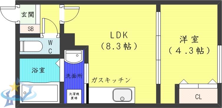 ラフィーネ円山公園・華(1LDK/4階)の間取り写真