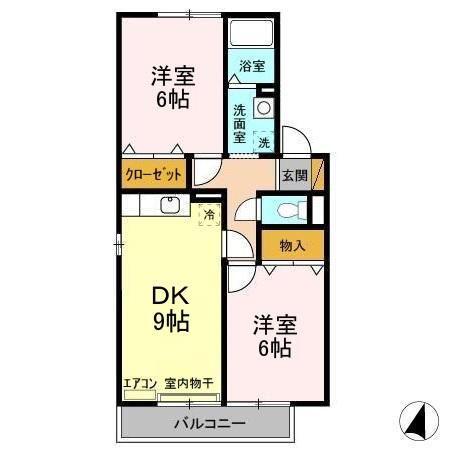 リブェールA・B・C(2DK/2階)の間取り写真