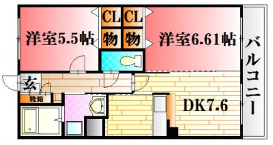 ビーフリー中本(2DK/2階)の間取り写真