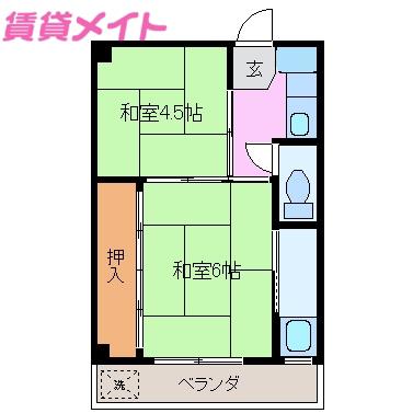 ネオステージ大仲新田II(2K/3階)の間取り写真