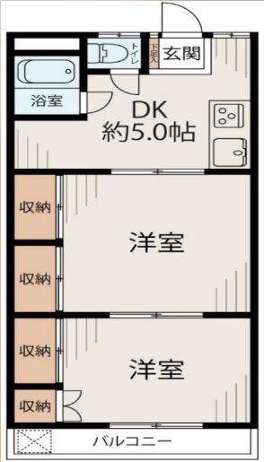 グラース竹ヶ花(2DK/2階)の間取り写真