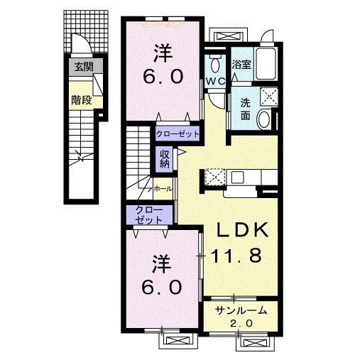 FORESTNINO(2LDK/2階)の間取り写真